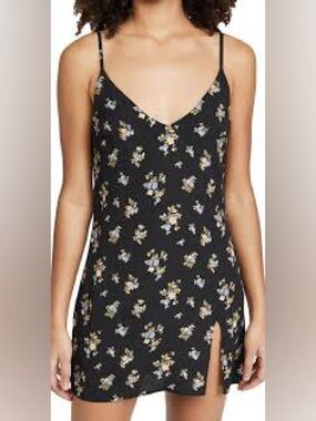 Reformation Black Floral Mini Dress with Yellow & Lavender Accents 1109
